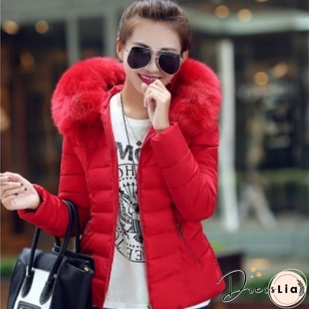 Fashion Women's Down&Parkas Cotton Jackets Female Cotton-Padded Winter Coat Large Fur Collar with Hoody Plus Size S-XXXL Parka