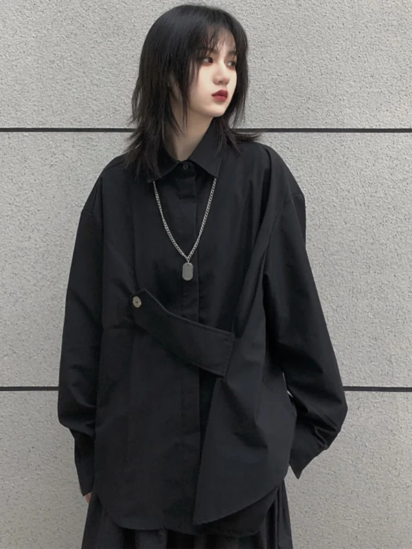 Irregular Loose Long Sleeve Black Shirt