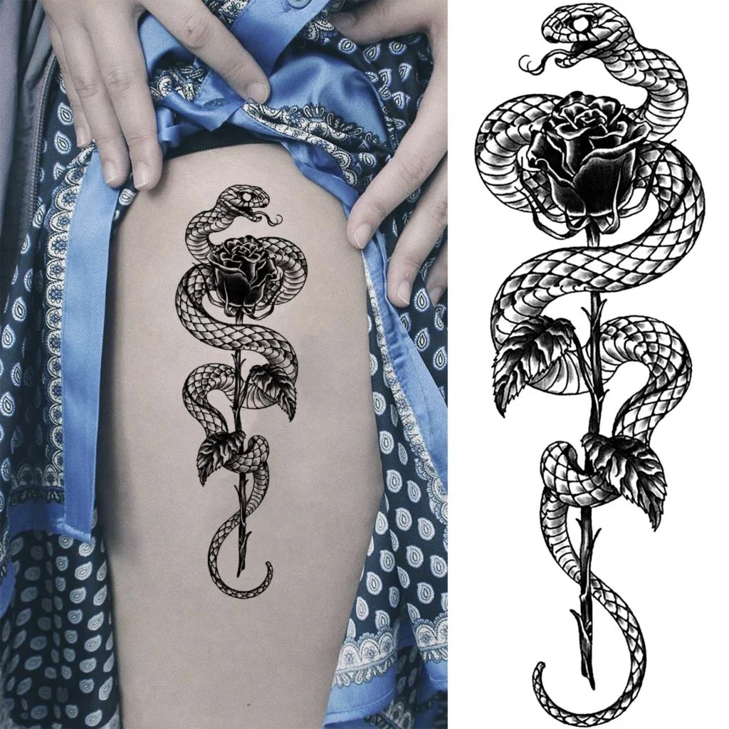 Realistic Snake Unique Forearm Temporary Tattoos For Men Adult Serpent Moon Fake Tattoo Waterproof Body Art Painting Tatoo Paper