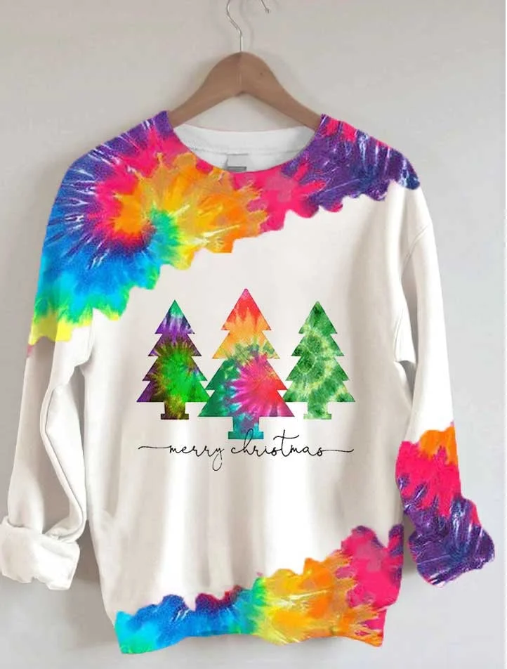 Women's Merry   Tree Tie Dye Print Sweatshirt