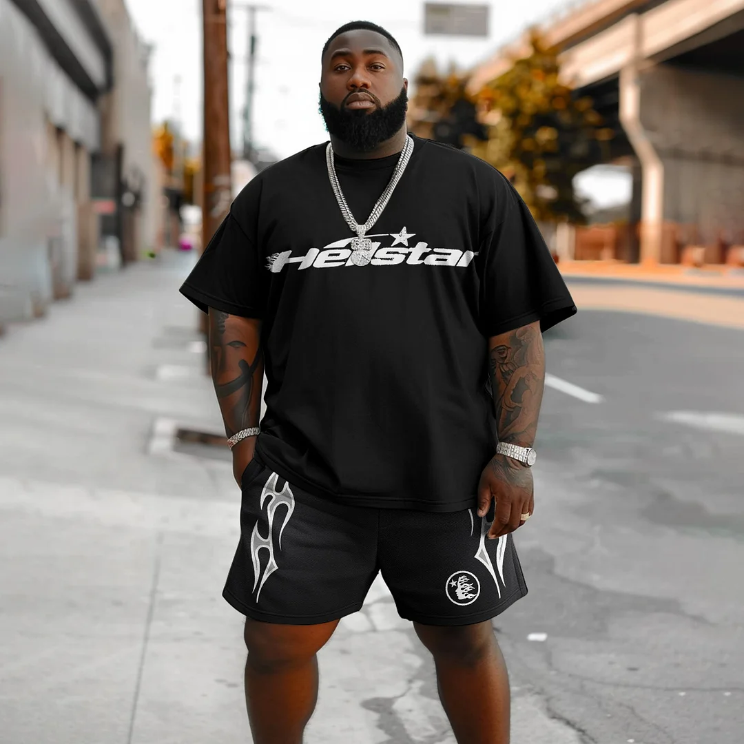 Men's Plus Size Street Hip Hop Hellstar Graphic T-Shirt Shorts Set