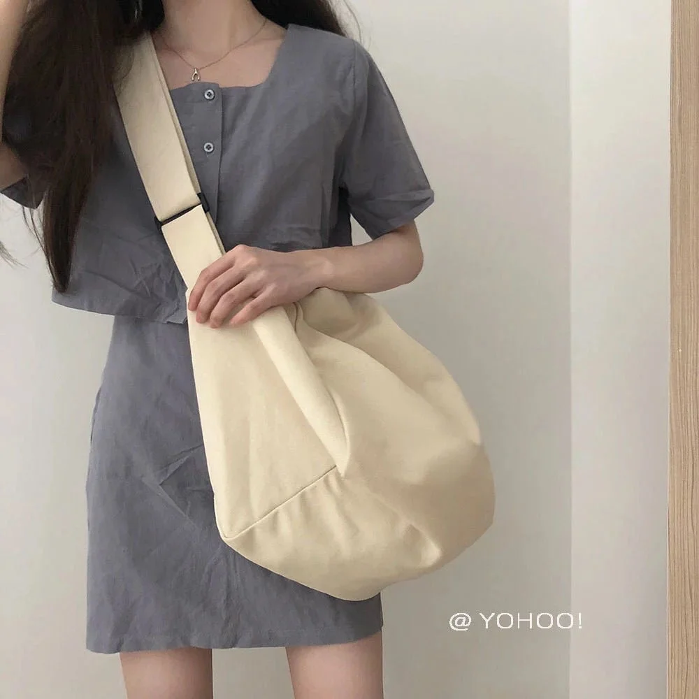 Large Capacity Simple Casual Tote Female Crossbody Bag Handbags For Women 2021 Canvas Korean Shoulder Bag Simple Handbag Bags