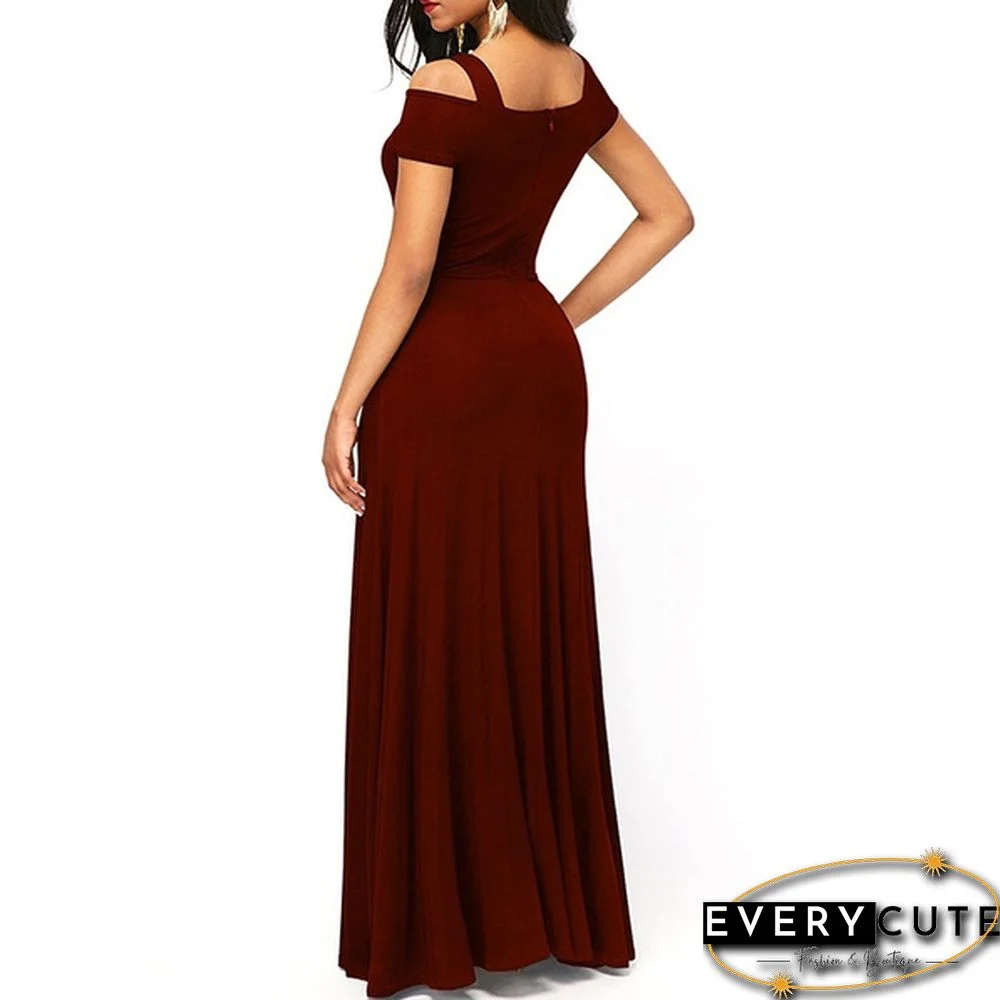 Womens Cold Shoulder V Neck Bodycon Prom Evening Club Maxi Long Dresses(3 Colors,S - 5XL)