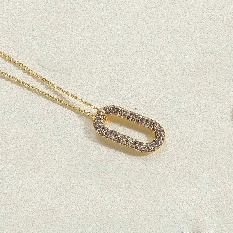 Copper 14K Gold Plated White Gold Plated Minimalist Geometric Solid Color Inlay Zircon Pendant Necklace