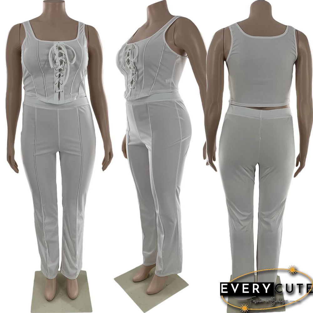 Corset Tank Top Full Pants Plus Size Two Piece Set