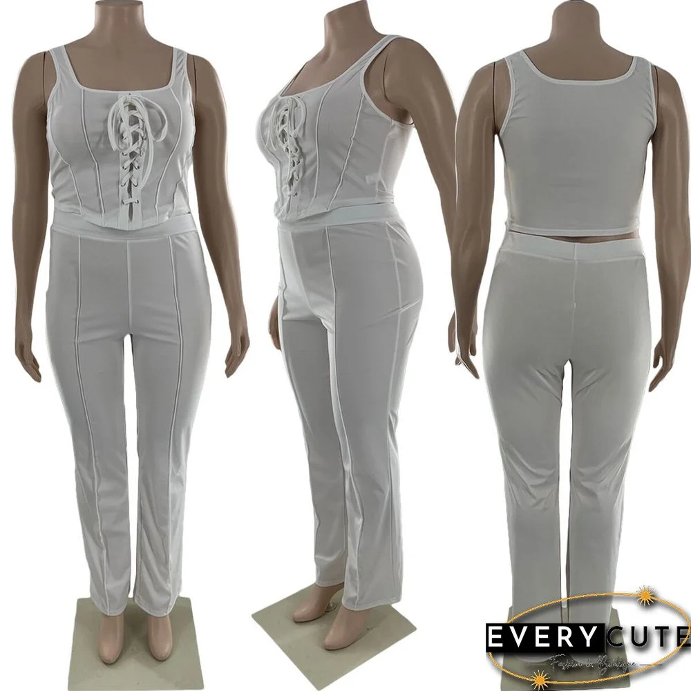 Corset Tank Top Full Pants Plus Size Two Piece Set
