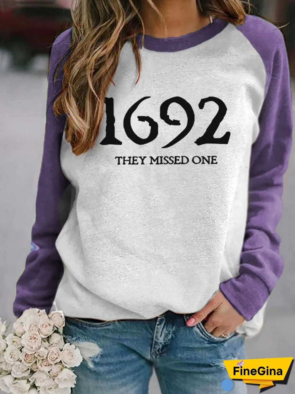 Women's 1692 They Missed One Salem Witch Printed Round Neck Long Sleeve Sweatshirt