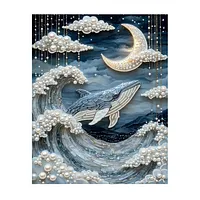 Crescent Moon Whale - Pearls Painting