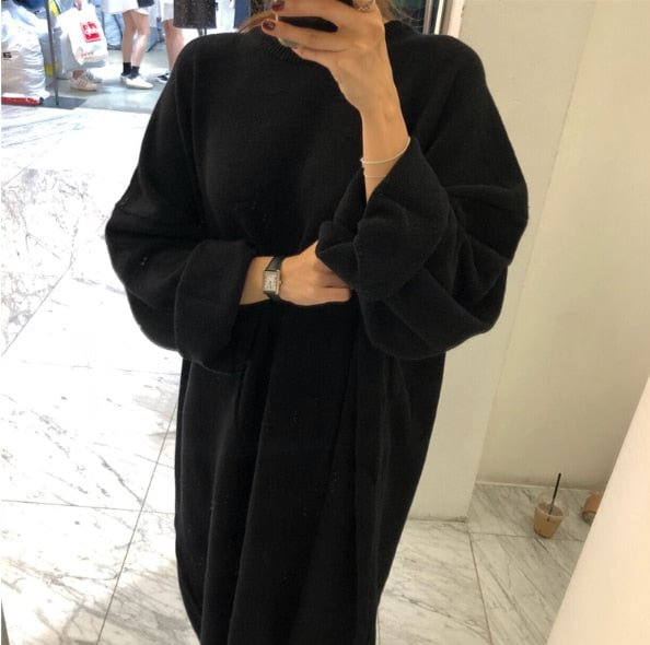 NEW Autumn Sweater Women Dress Winter Long sleeve Sweater Knitted Dresses Long loose Maxi Oversize Dresses Knitting Robe Vestido