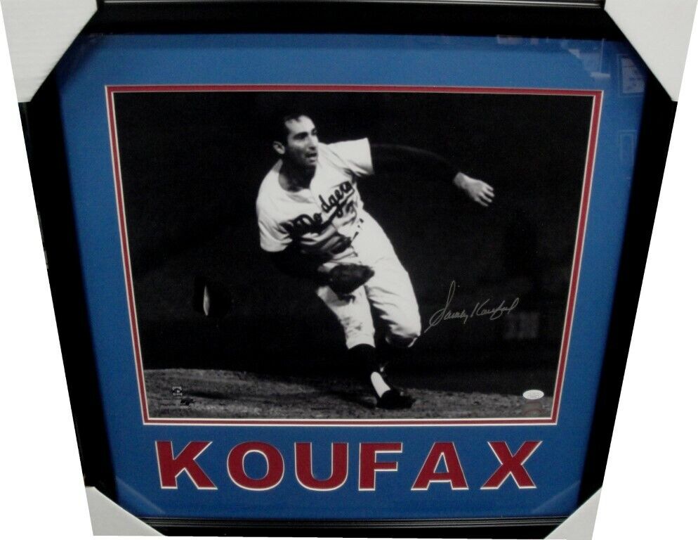 Sandy Koufax Signed Auto 16X20 Photo Poster painting Framed Last Pitch of No Hitter Hat off JSA