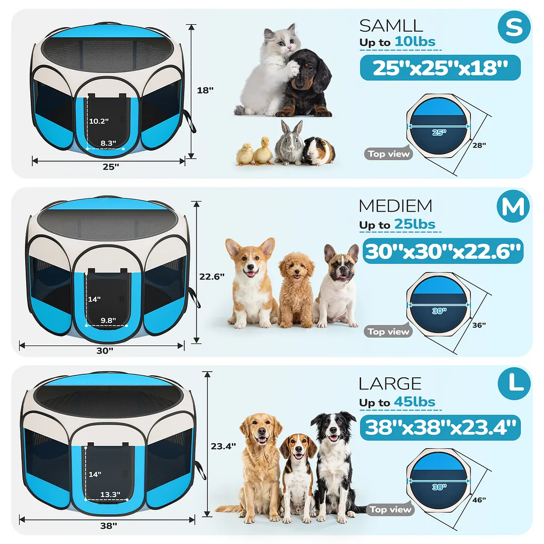 BEBANG Dog Playpen Indoor/Outdoor, Oxford Fabric & Breathable Mesh, Puppy Playpens Pet Exercise for Small/Large Dogs, Cats, Rabbits, Hamsters (L)