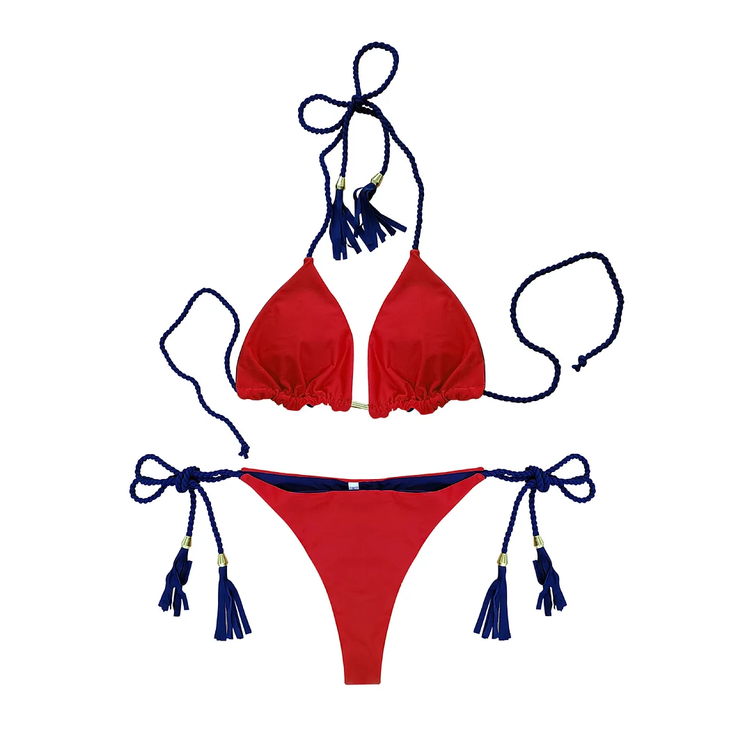 Wongn Wongn Female Hot Girl Bikini Split Sexy Triangle Double Sided Collision Color Beach Bikini Swimsuit Three Point Type