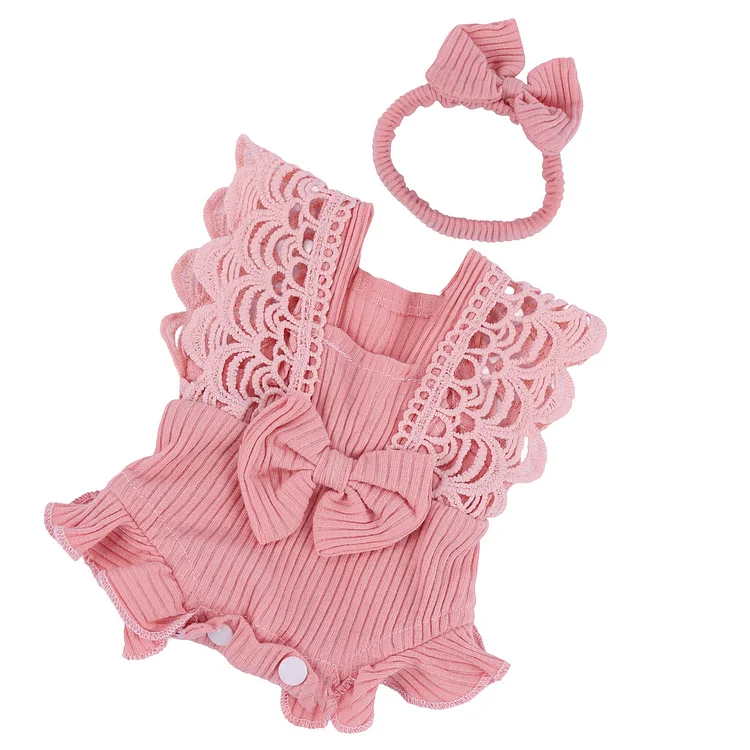 For 12"-16" Full Body Silicone Baby Girl Doll Bohemian Lace Flutter Sleeve Bean Curd Pink Crop Accessories