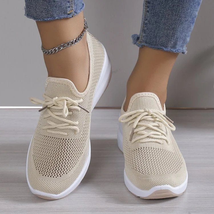 Casual Lace-up Decor Breathable Flyknit Wedge Heel Slip On Sneakers