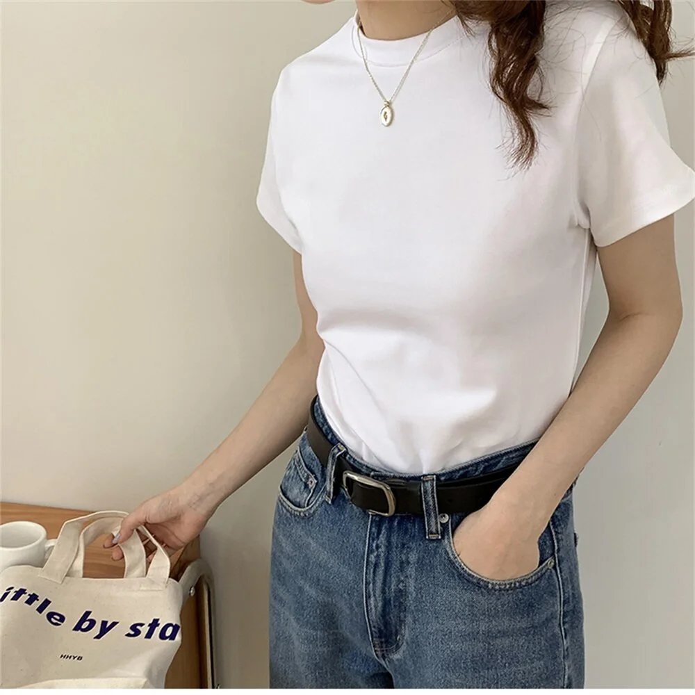 Jangj Alien Kitty S-XL Women Solid Tees Hot Girls All Match High Street Loose Chic 2022 Minimalist Casual Summer Fashion New T-Shirts