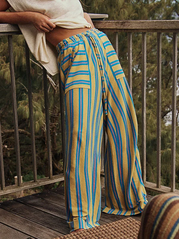 Wide Stripe Elastic Waist Outdoor Women's Pants
