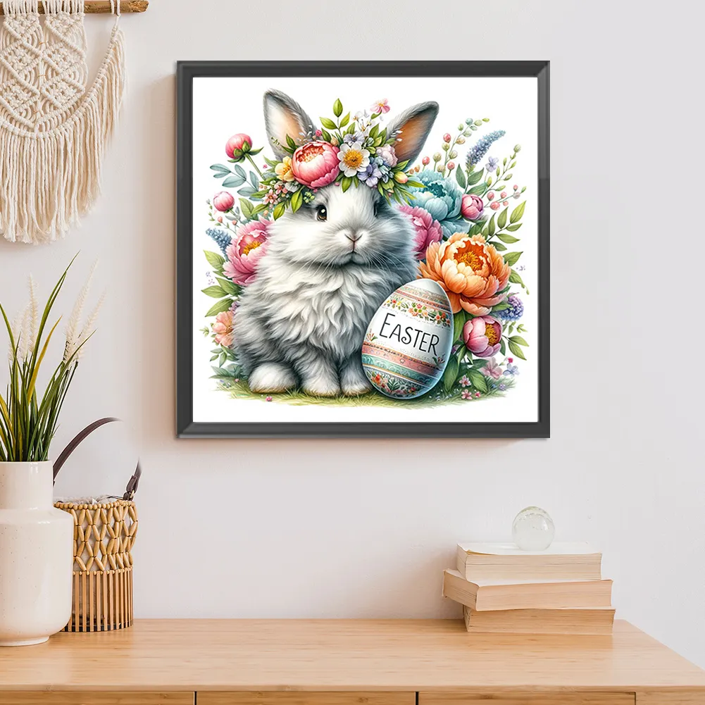 Diamond Painting - Full Square Drill - Easter Rabbit Flower(Canvas|45*45cm)