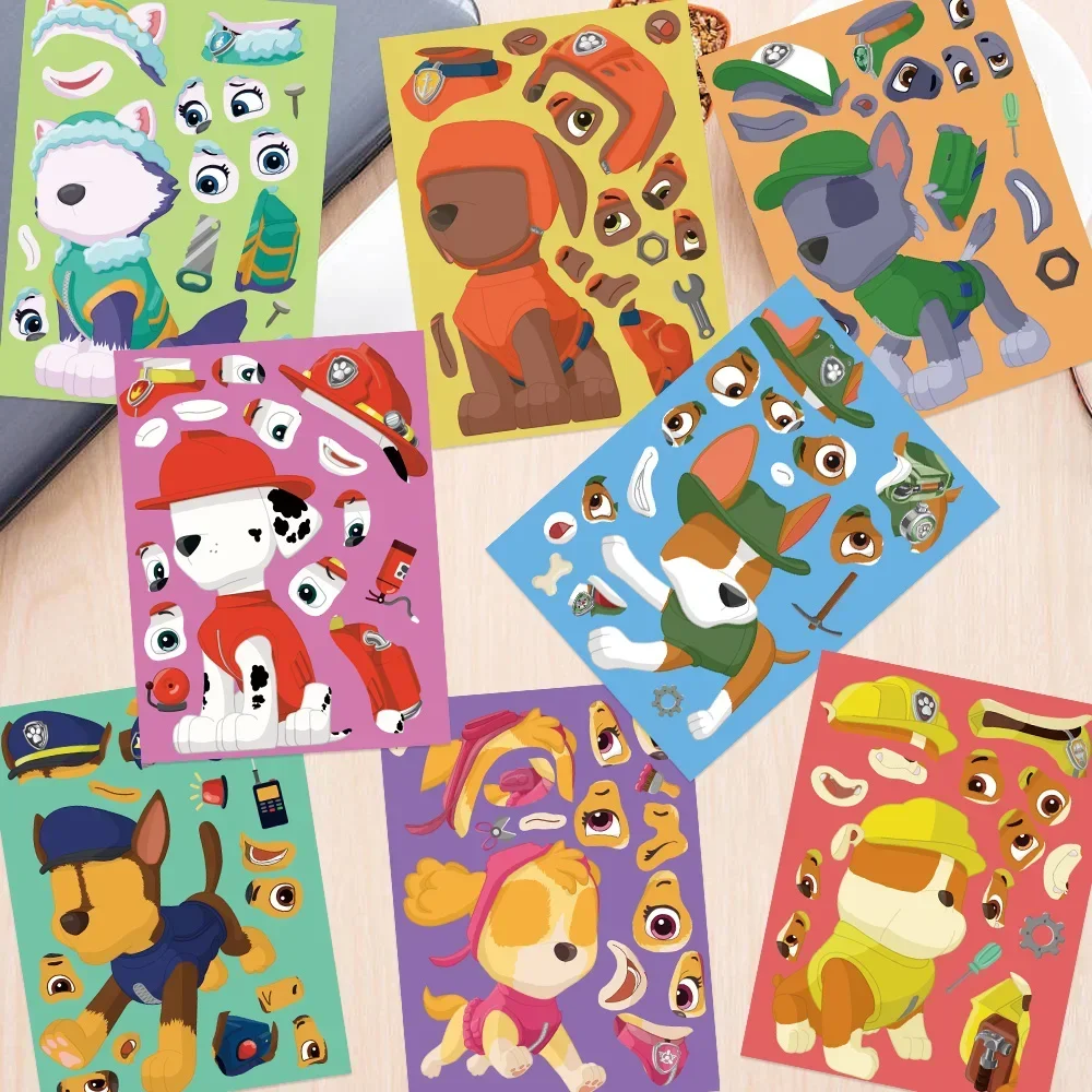 Tegooe 81648 Sheets Cartoon Dog Make-a-Face Puzzle Stickers - DIY Assemble Decals for Kids