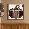Books Pumpkin Full 18CT DIY Stamped Needlework Embroidery Kit 15.75x15.75inch Embroidery Needlepoint Starter Kits Cross Stitch Art and Crafts Kits for Beginners Adults Home Decor (18CTAFF-2098__C__40X