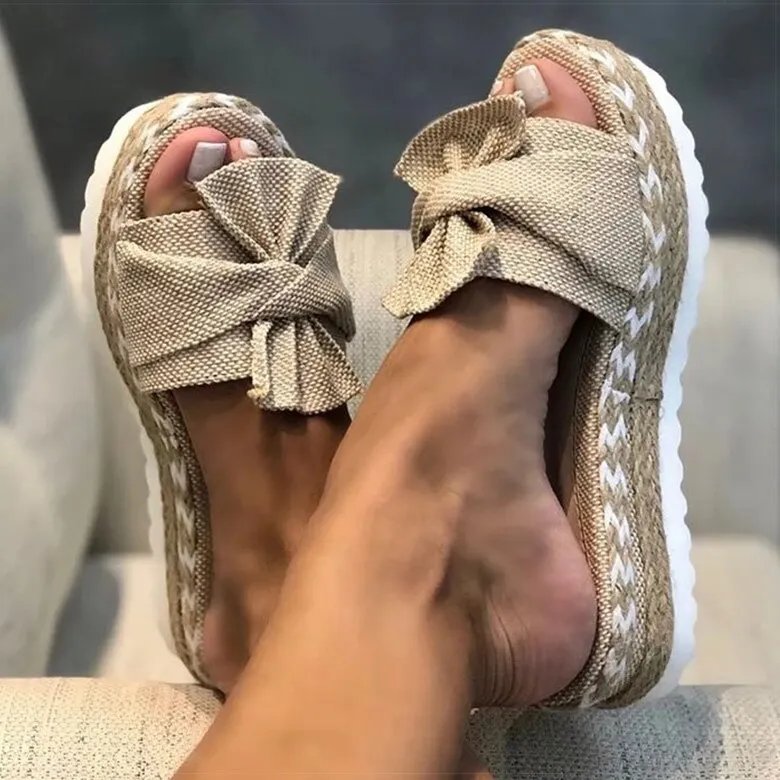 Women Sandals Slip On Summer Shoes For Women Heels Sandals Bow Platform Shoes Sandalias Mujer Casual Wedges Shoes Women Slippers
