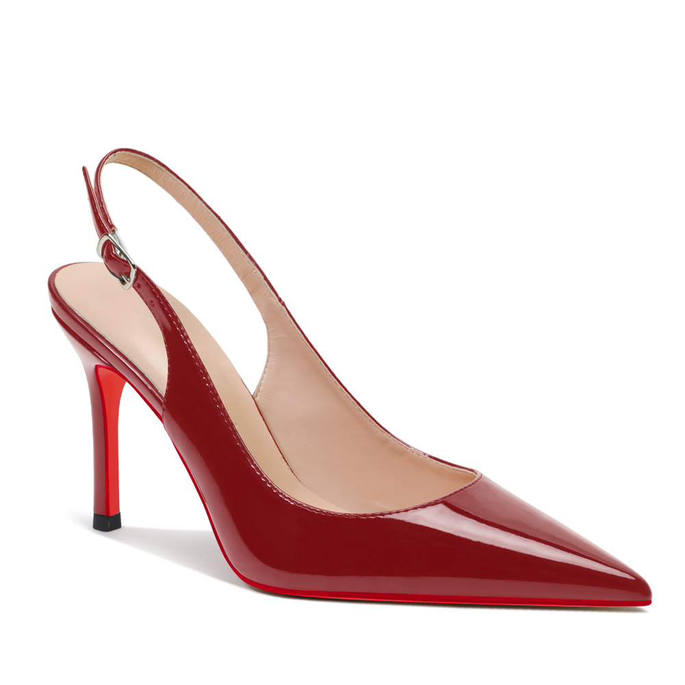 90mm Mid Heels for Women Slingback Pumps Red Bottoms Sandals Daily Pointed Toe Pumps Shoes-MERUMOTE
