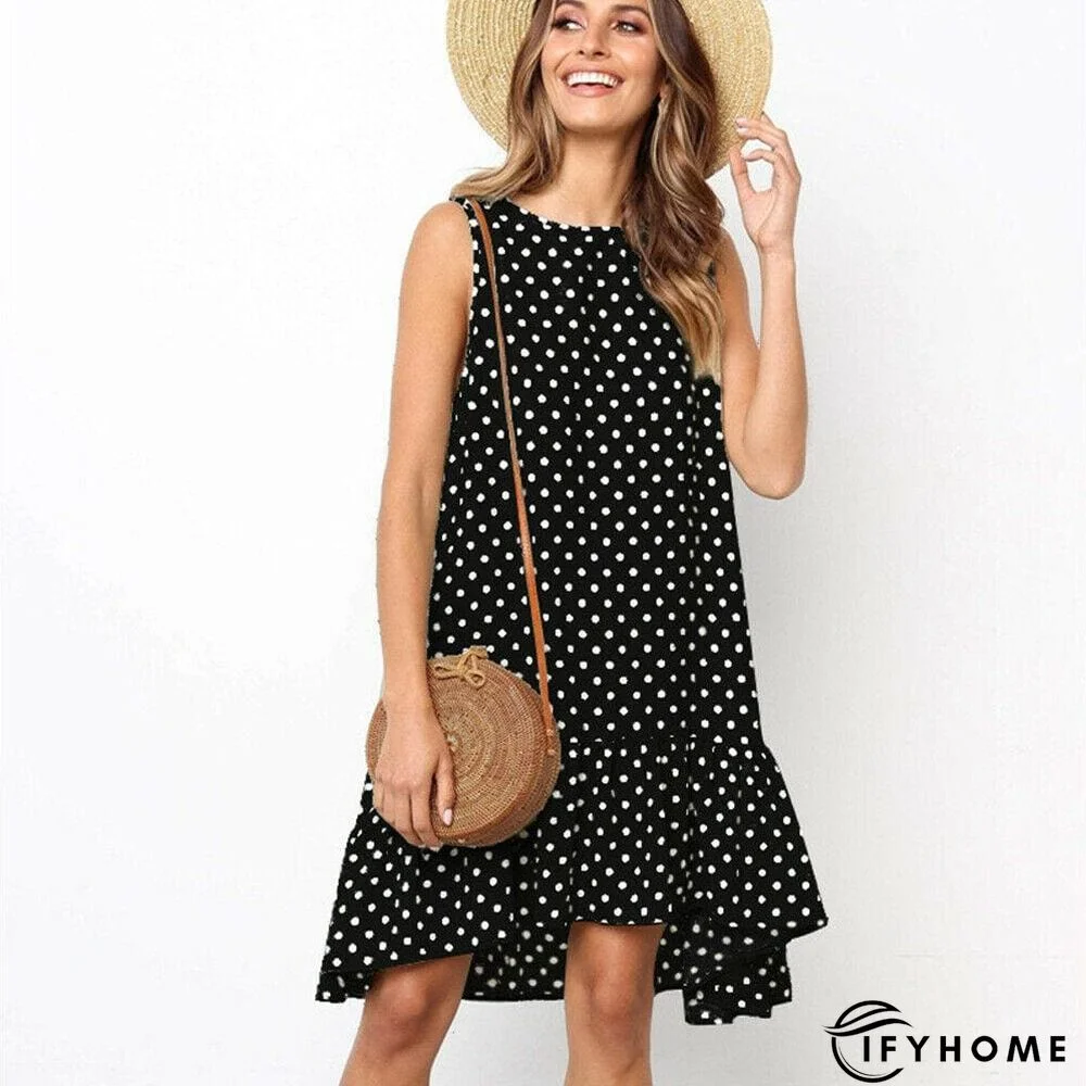 Polka Dot Boho Mini Dress Ladies Summer Beach Holiday Casual Loose Sundress | IFYHOME