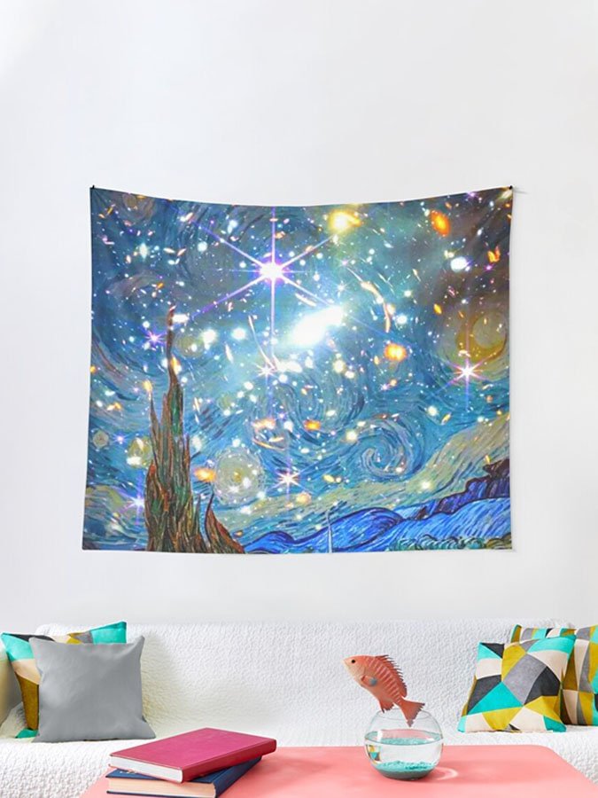 Oil Painting & Space Image Printed Tapestry