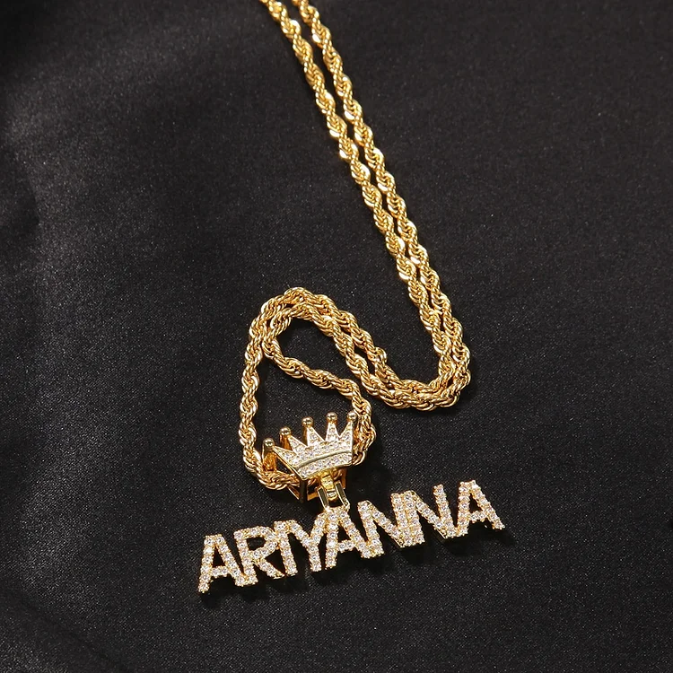 Custom Name Letter Pendant With Crown Necklace Hiphop Jewelry-VESSFUL