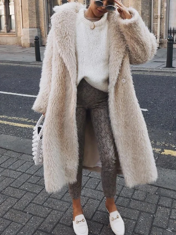 Mayoulove Thicken plain lambelwool loose long coat-Mayoulove