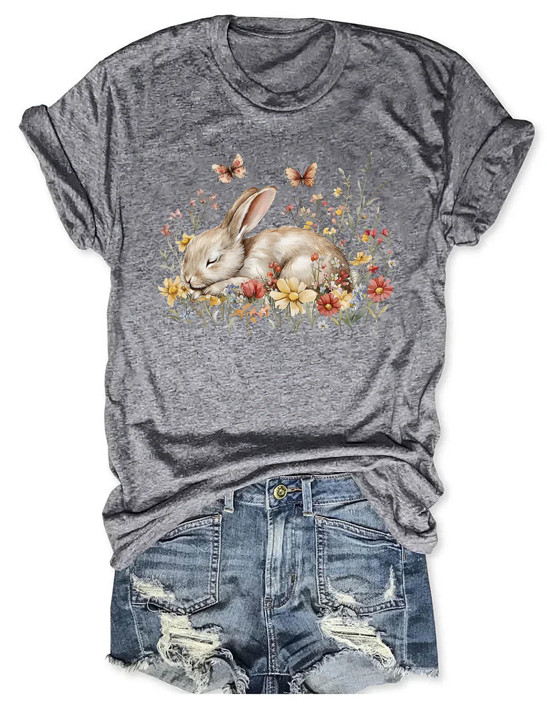 Boho Floral Bunny Rabbit T-shirt