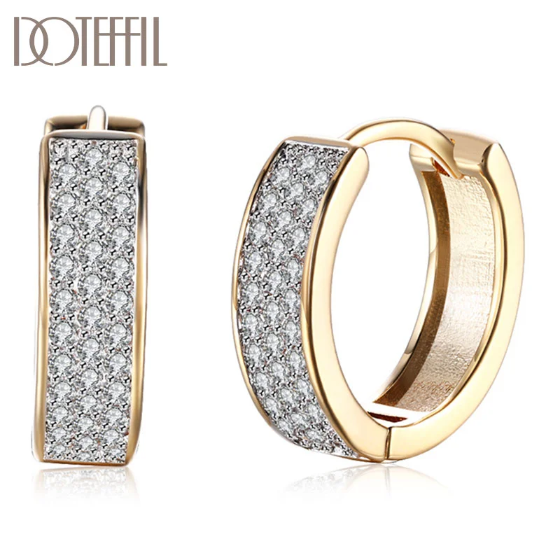 DOTEFFIL 925 Sterling Silver Single Row AAA Zircon 18K Gold Earrings For Women Jewelry