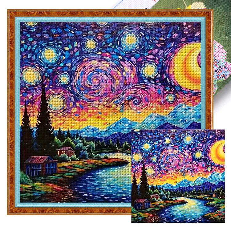 Van Gogh Starry Sky 14CT (40*40CM) Stamped Cross Stitch gbfke