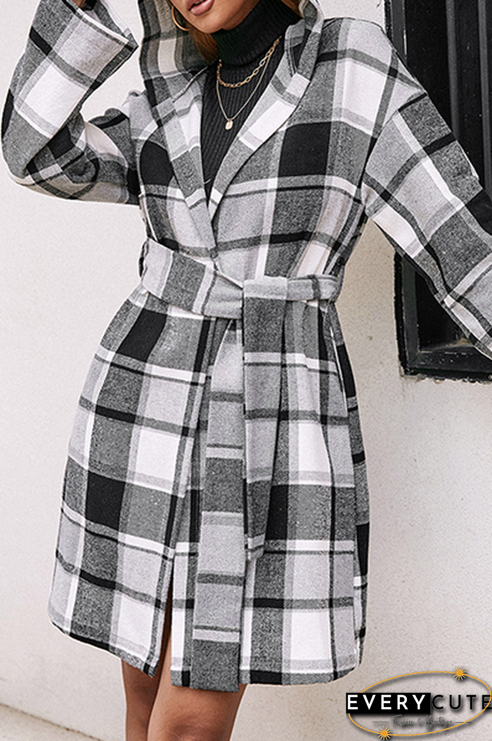 Fashion Elegant Geometric Pocket With Belt Hooded Collar Outerwear