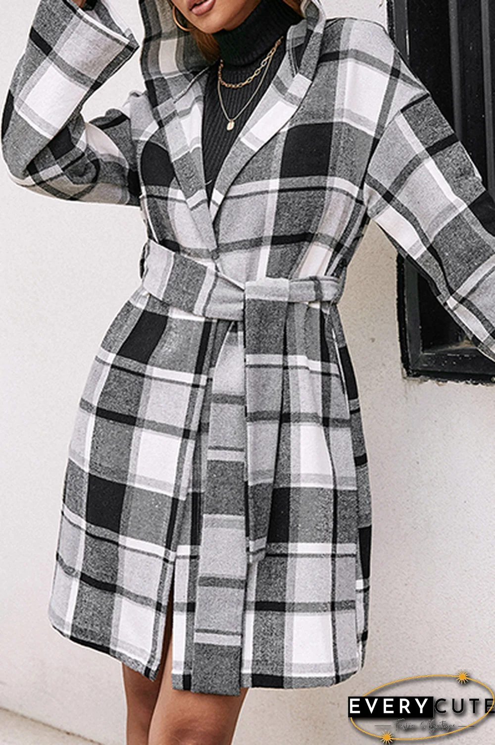 Fashion Elegant Geometric Pocket With Belt Hooded Collar Outerwear