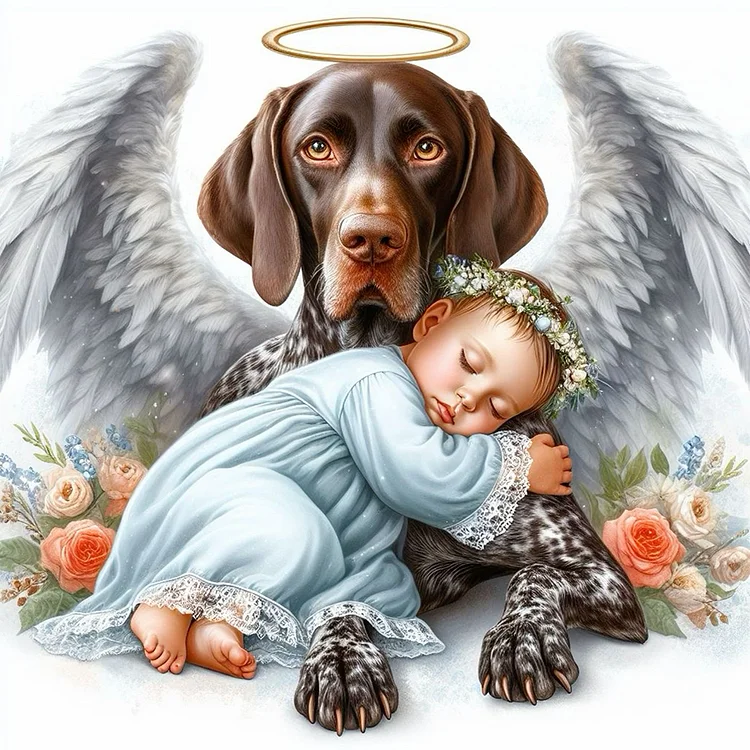 Angel Dog And Baby 30*30CM (Canvas) Full Round Drill Diamond Painting gbfke