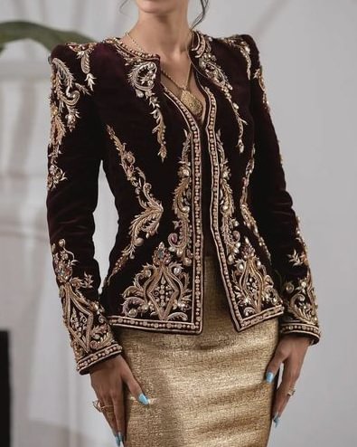 Women's Elegant Waist Shiny Embroidered Jacket