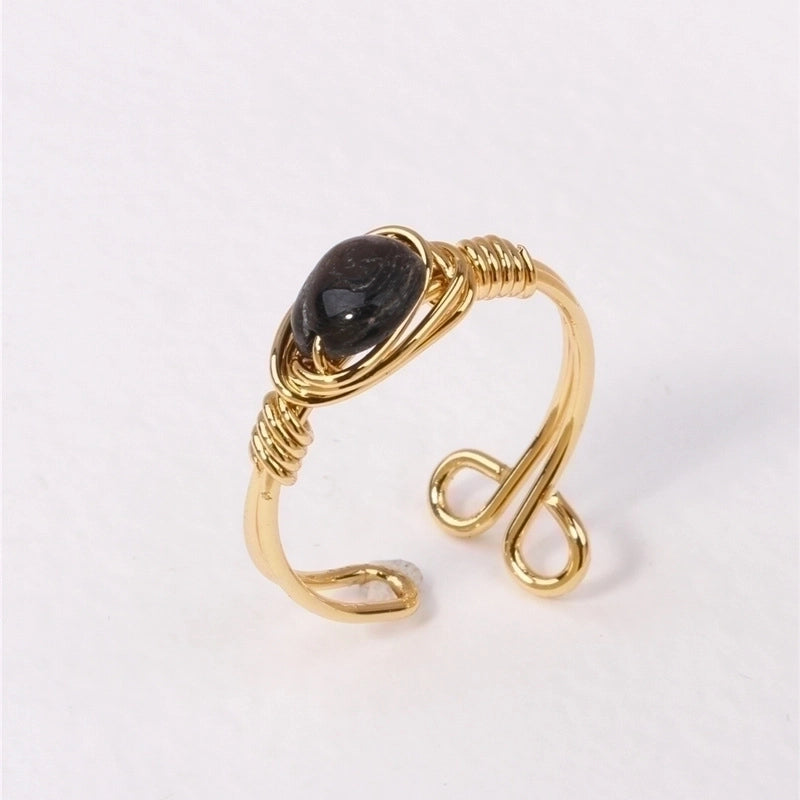 Ethnic Style Geometric Natural Stone Metal Plating Open Ring