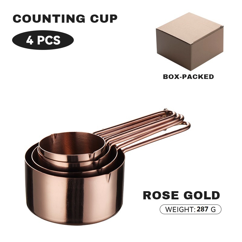 430 Stainless Steel Measuring Cup Measuring Spoon Suit 8-piece Rose Gold Wire Handle Measuring Spoon Measuring Cup 4-piece Set With Scale Gold