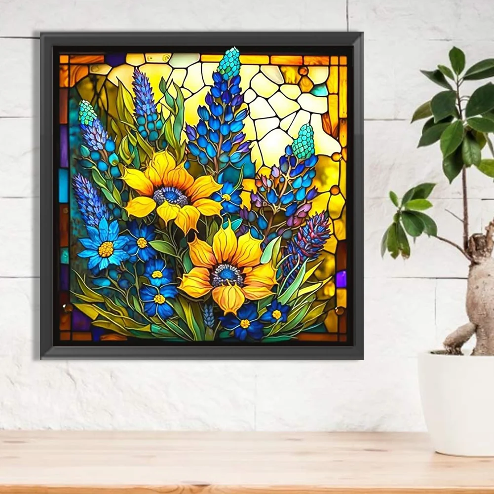 Diamond Painting - Full Round Drill - Stained Glass Flower(30*30cm)