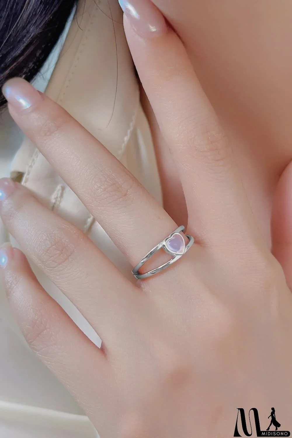 MidiSono - Moonstone Heart 925 Sterling Silver Ring