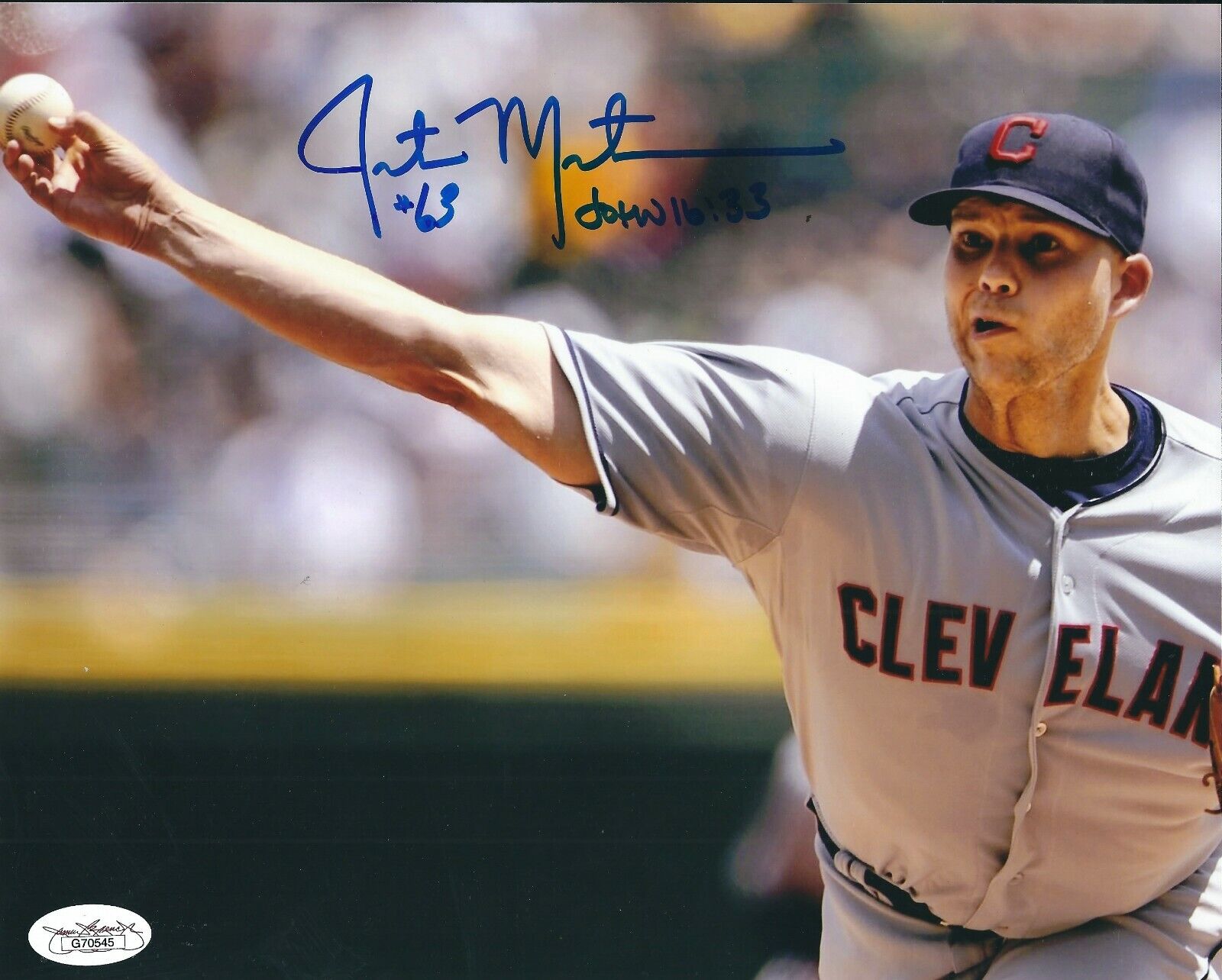 Autographed 8x10 JUSTIN MASTERSON Cleveland Indians Photo Poster painting - COA