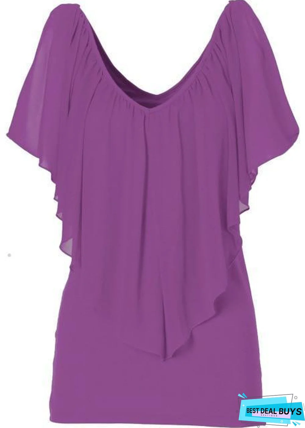 Women Sexy V Neck Cold Shoulder Ruffle Chiffon Solid Pleated Tops Plus Size Blouse Shirt