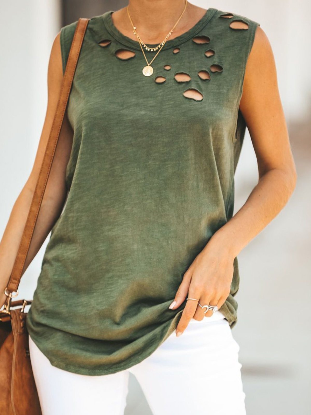 Sleeveless Round Neck Hollow Vest