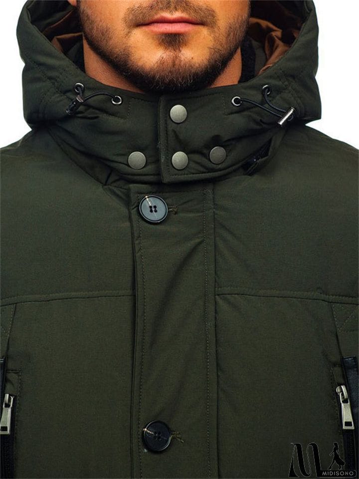 MidiSono - Men's Thickened Keep Warm Puffer Coat with Detachable Hood