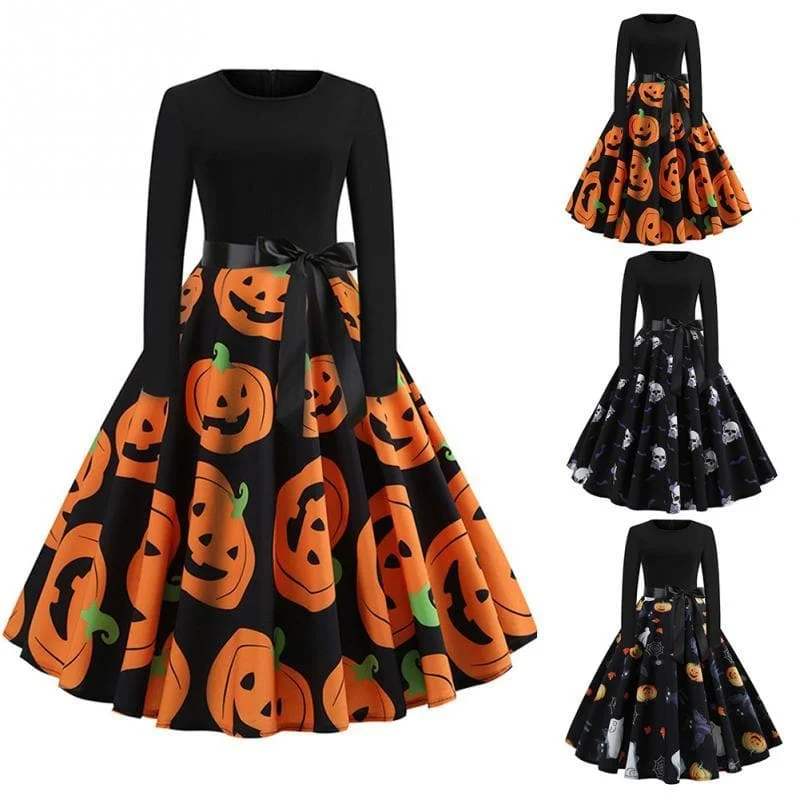 Fancy Pumpkin Printed Halloween Dress SP14237