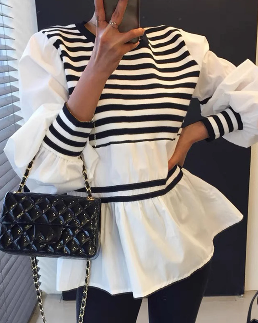 Daily Casual Stripe Print Woman Top