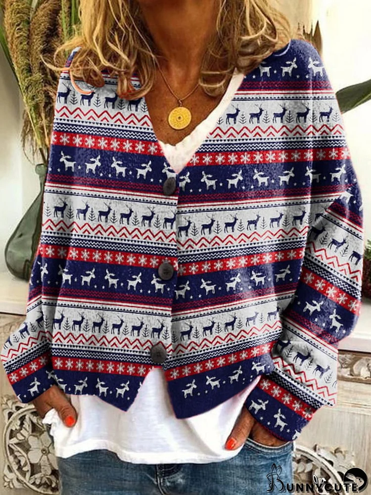 Women's Christmas Printed Loose Flannel Cardigan