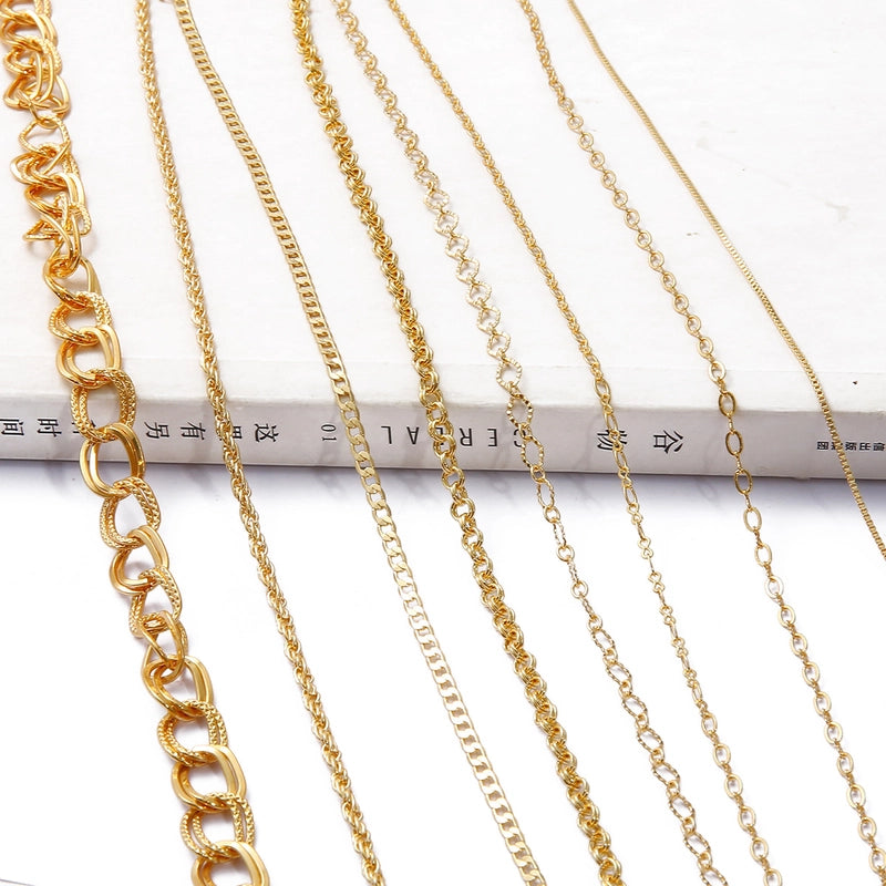 1 Piece Copper 18K Gold Plated Cable Chain Box Chain Polished 1M Jewelry Accessories Chain