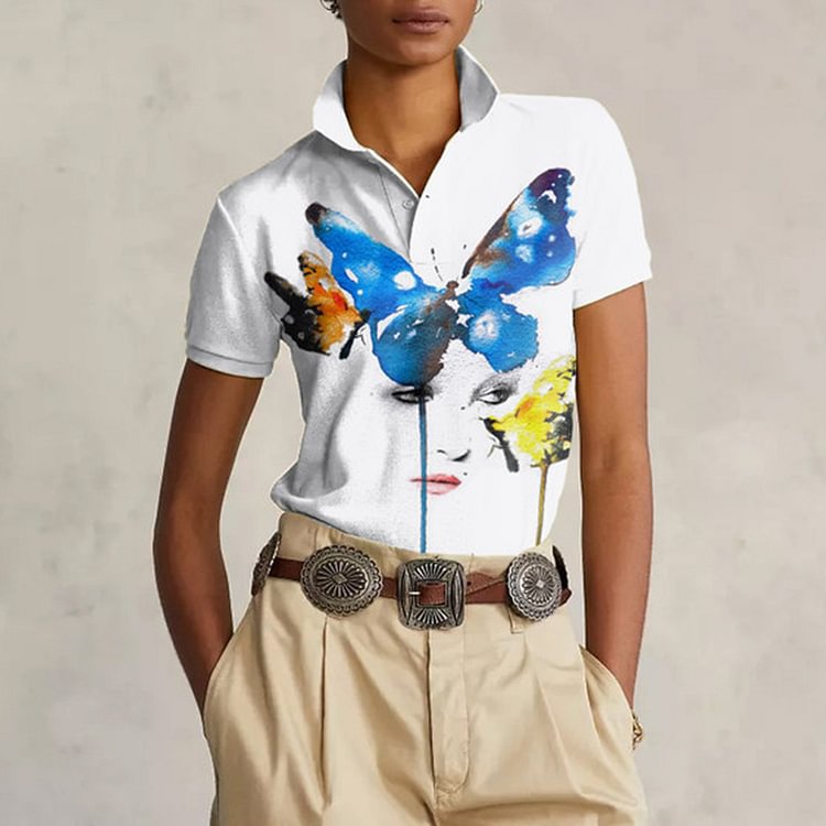 Schmetterling Mädchen Ölgemälde POLO Hemd