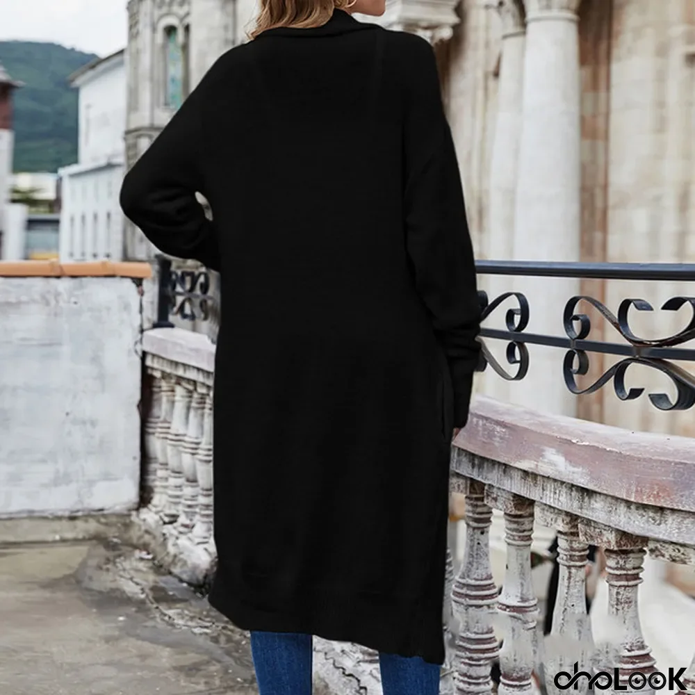 Women's Retro Autumn and Winter Lapel Oversized Solid Color Cardigan